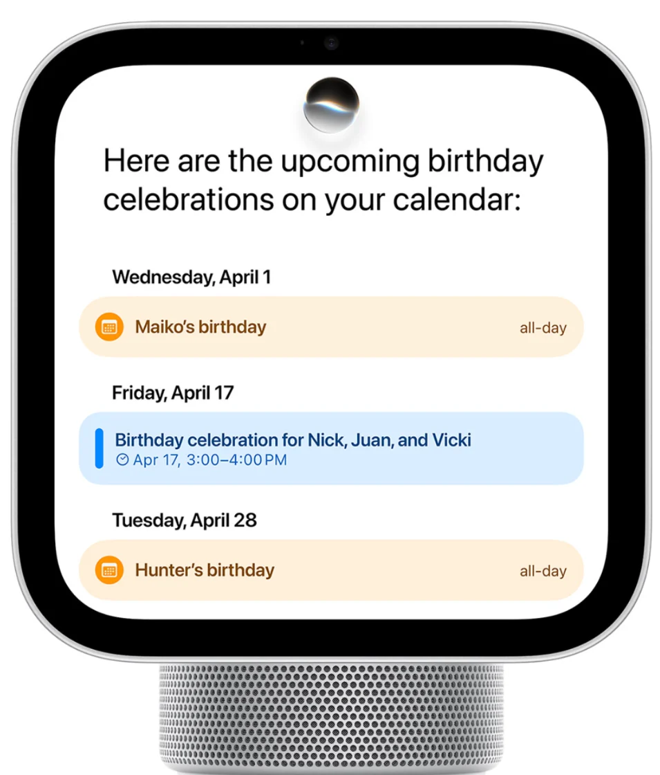 Square smart display showing upcoming birthday celebrations